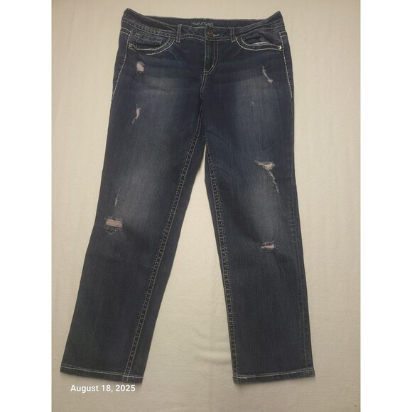 Maurices Denim - Maurices Thick Stitch Distressed Women's Straight Leg Blue Jeans ECU Size 11/12